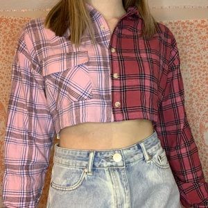 half & half cropped flannel